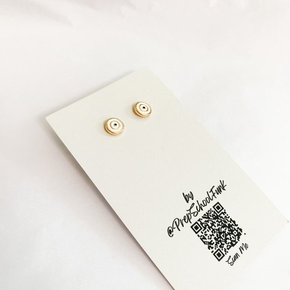 White evil eye stud small gold earrings - Picture 1 of 3